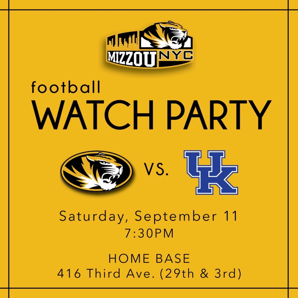 MizzouNYC Football Watch Party on Saturday, September 11 @ 7:30 pm EST, at Home Base Bistro in Murray Hill